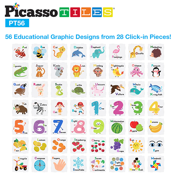 PicassoTiles Magnetic Tiles Card Insert Set - 56 Pieces